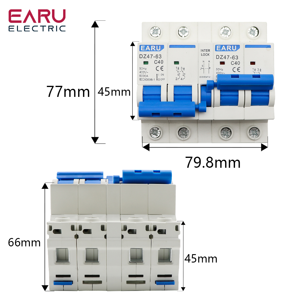 1p+1p 2p+2p MTS AC Dual Power Trasferimento Interruttore Interruttore Din Ricele Isolante interruttore di disunzione MCB 40A 63A