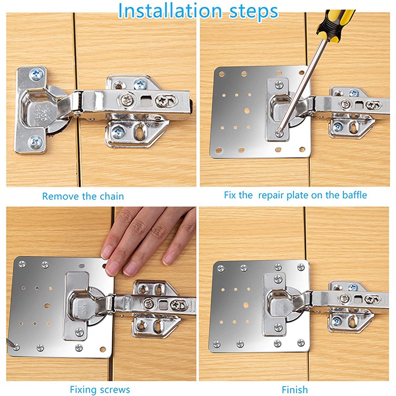New /Cabinet Hinge Repair Plate Kit Kitchen Cupboard Door Hinge Mounting Plate with Holes Flat Fixing Brace Brackets
