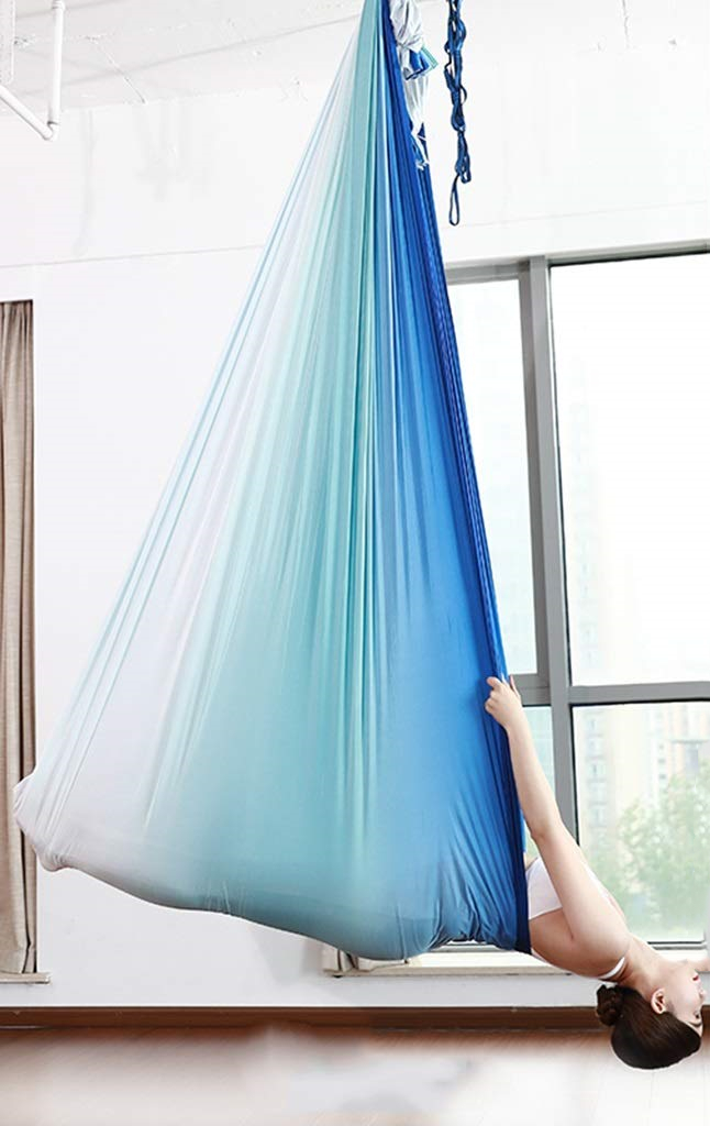 Color de gradiente Yoga Flying Hammock Swing Aerial-Yoga Hammock Silk Fabric Extend Yoga Belt Carabiner Cadena de margaritas 5m x 2.8m