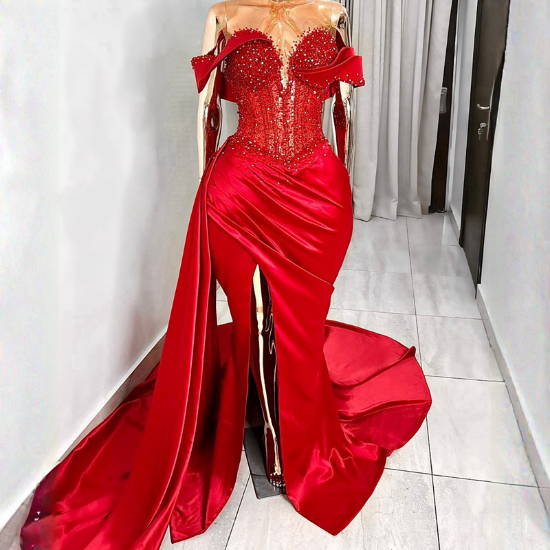 2024 Plus taille Aso Ebi Robes de bal pour les occasions spéciales Robe formelle du cou transparent haute perle à paillettes de dentelle à paillettes