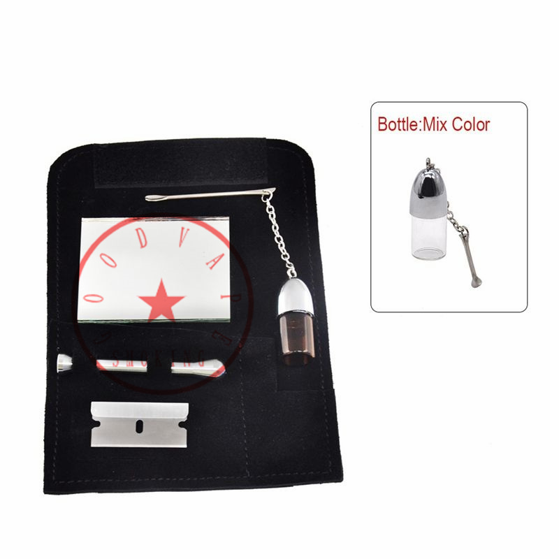 Factory Outlet Roken Multifunctionele zakken Snuff Bag Kit Leren etui Spiegel Snuiven Snuffelen Snuffer Dispenser Lepel Glazen flessendoos Neushouder DHL