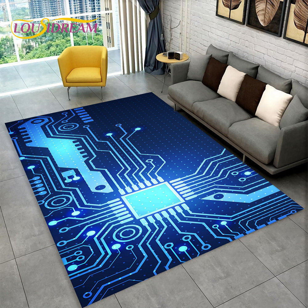 3D Chip Circuit Board Area Rug,Carpet Rug for Home Living Room Bedroom Sofa Play Room Doormat Decor,Kid Game Non-slip Floor Mat