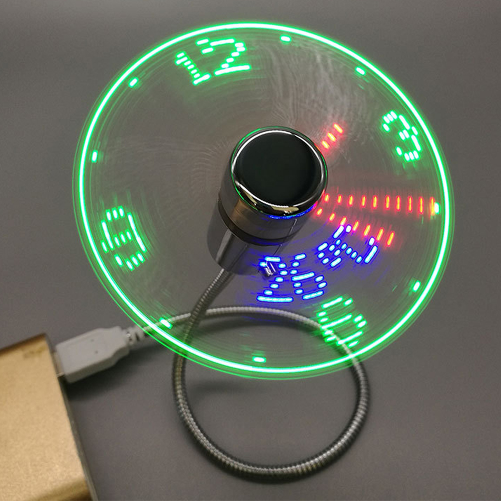 Portable Clock Fan RGB LED Night Light 5V USB Handfläkt Real Time Temperatur Display Metal Mini Fan för PC Laptop Desktop Cooler