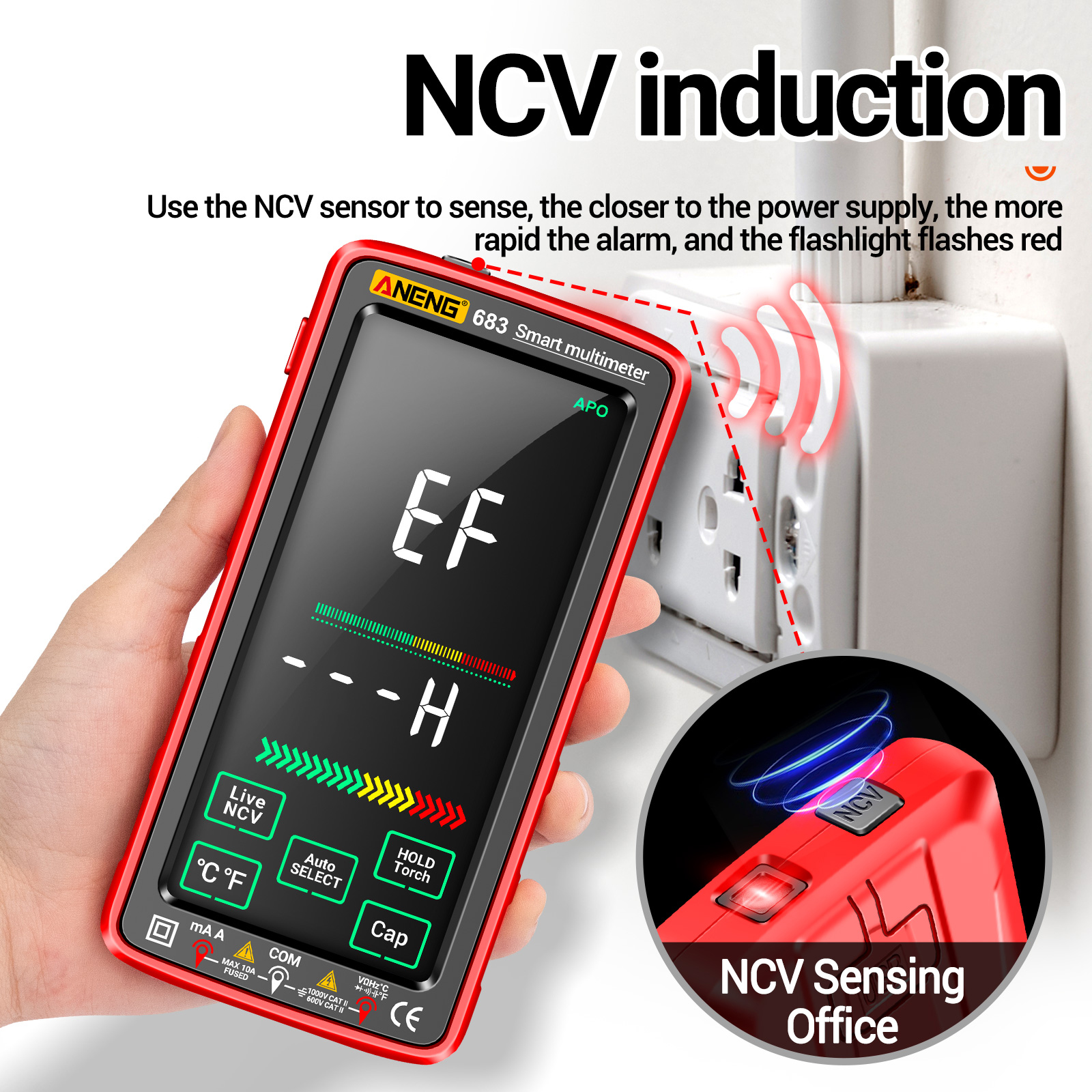 ANENG 683 6000 COUNTS TUCT SCREAT Multimètre numérique Smart Anti-Burn Rechargeable Universal METER VA Affichage inversé NCV Tester