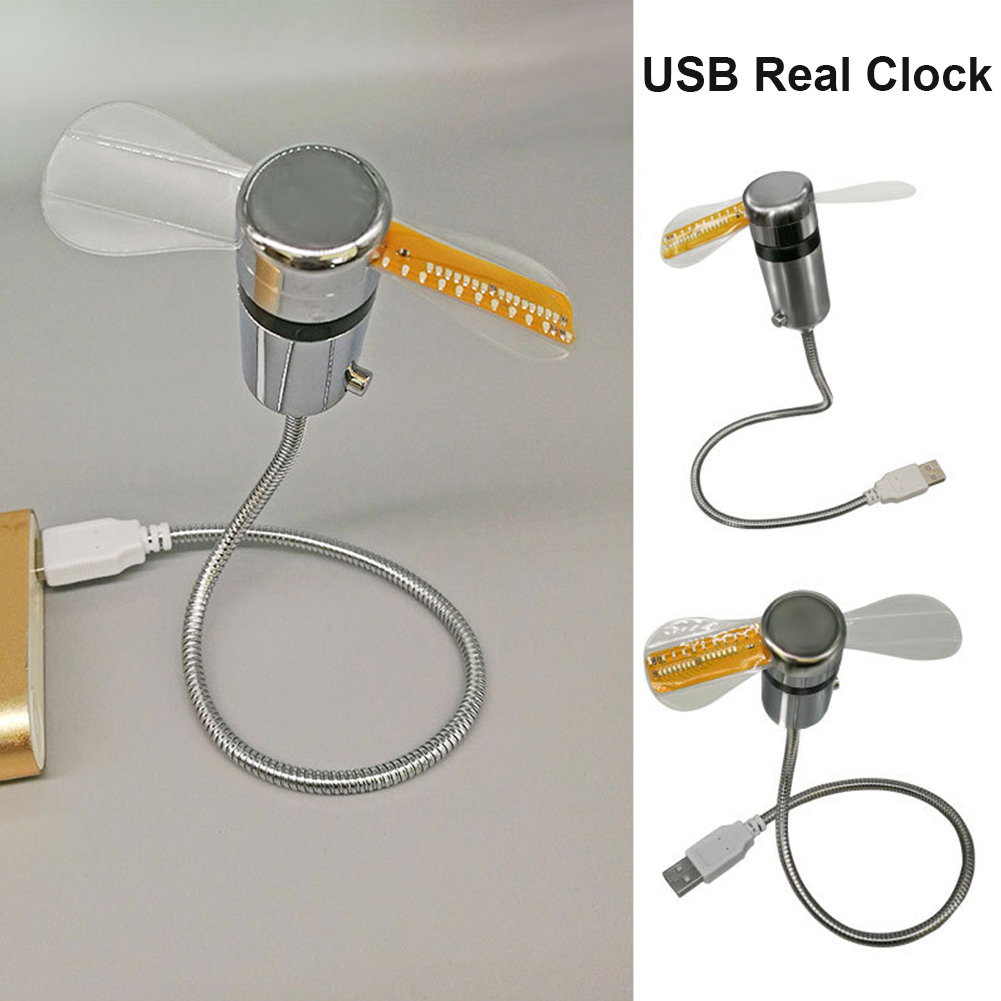 Portable Clock Fan RGB LED Night Light 5V USB Handfläkt Real Time Temperatur Display Metal Mini Fan för PC Laptop Desktop Cooler