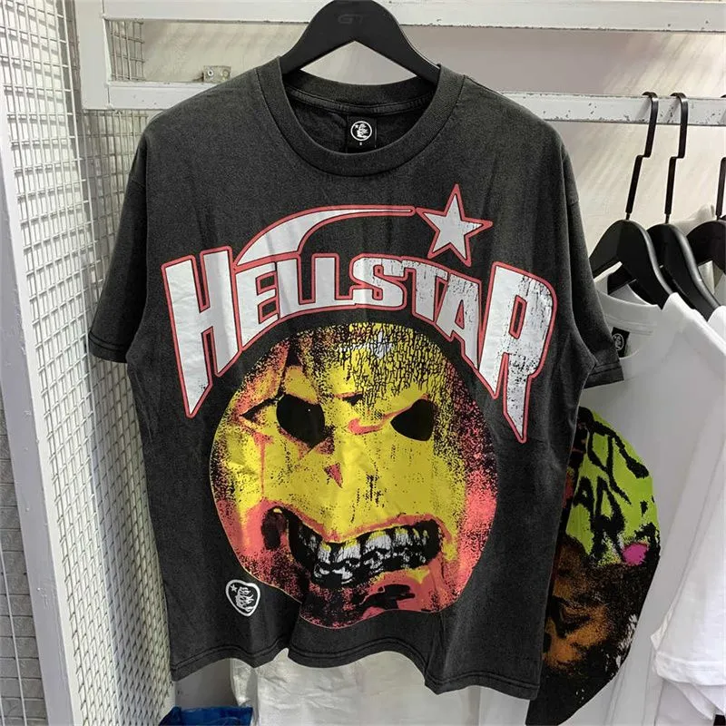 Hellstar Sweats à capuche Chemises de créateurs Hommes Sweat à capuche ample T-shirts High Street T-shirt Rappeur Wash Gris Heavy Craft Unisexe À Manches Courtes Femmes Pull T-shirts Tops Taille US S-2XL