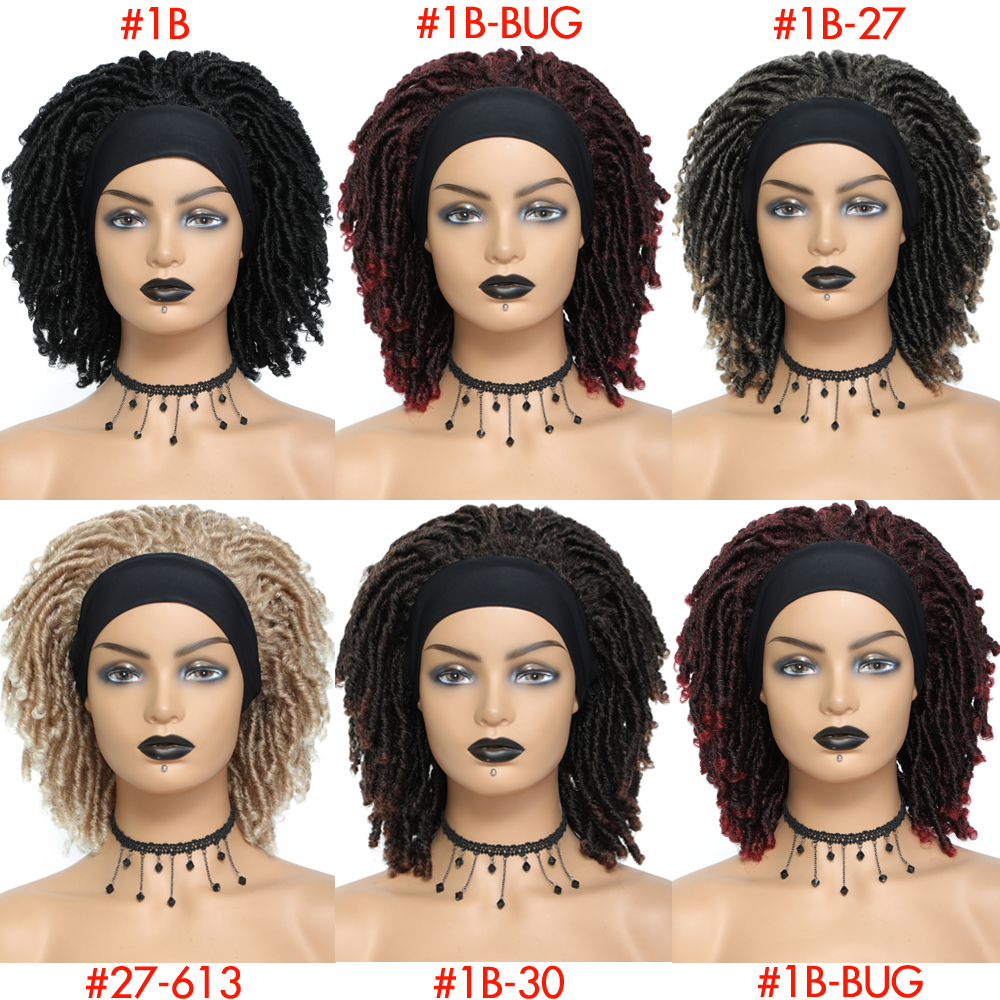 Headband Synthetic Hair Wig Crochet Hair Braids Wig Full Dreadlocks Twist Wig for Black Woman Braided Wig Ombre Burgundy Red Wig