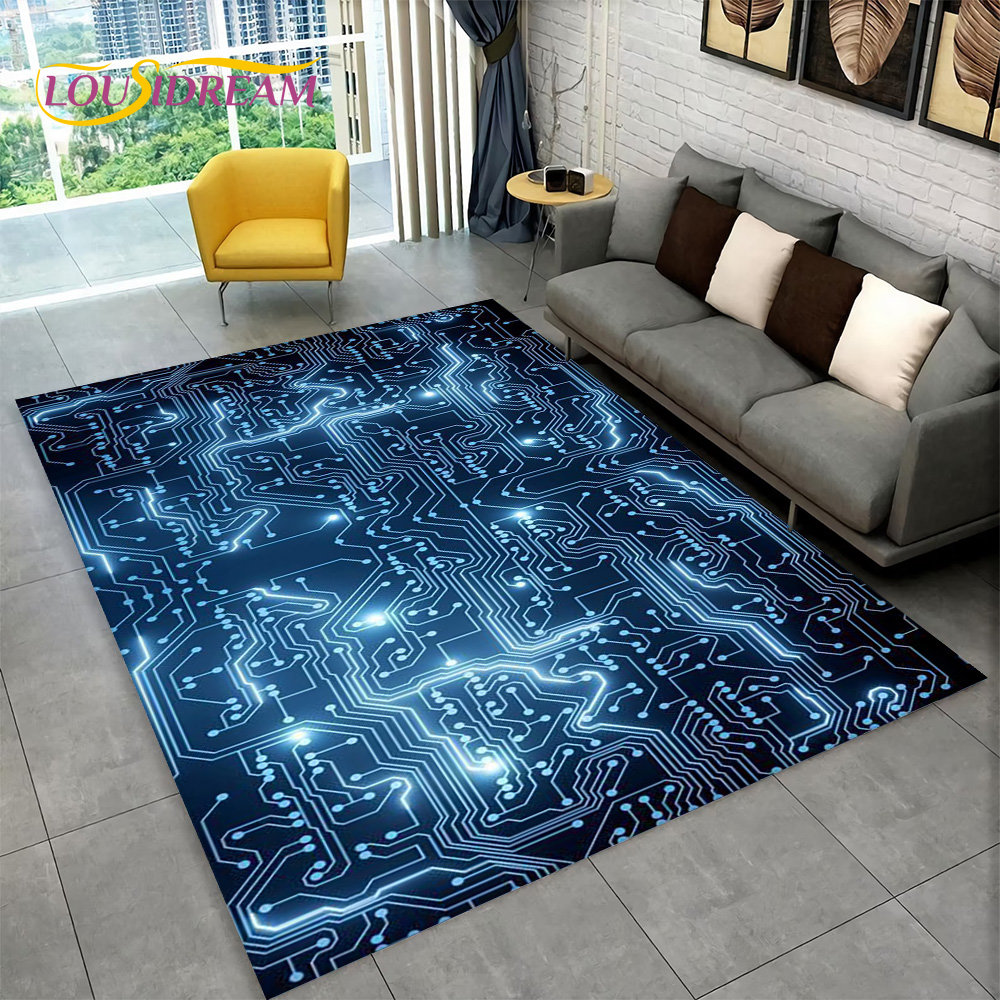 3D Chip Circuit Board Area Rug,Carpet Rug for Home Living Room Bedroom Sofa Play Room Doormat Decor,Kid Game Non-slip Floor Mat