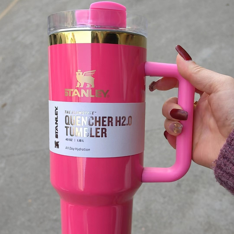 40oz Pink Cosmo Parade Flamingo H2.0 Stainless Steel Tumblers Cups with Silicone handle Lid Straw Car Mugs Keep Cold Travel Water Bottles Valentine's Day With Logo