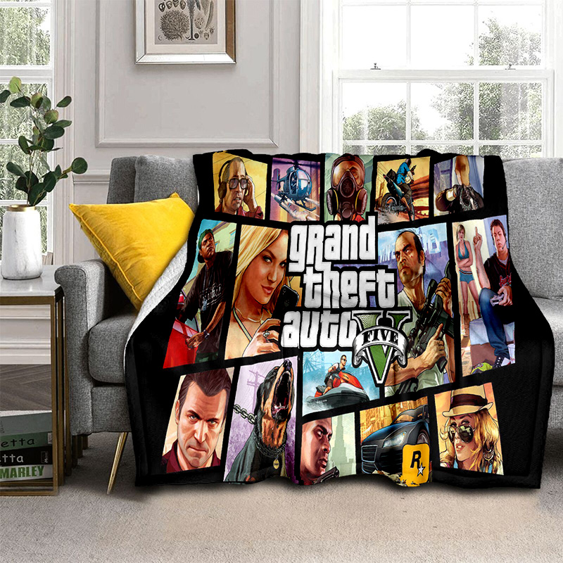 3D GTA Grand Theft Auto Games Gamer filt, mjukt kast filt för hem sovrum säng soffa picknick resekontor täcker filt barn