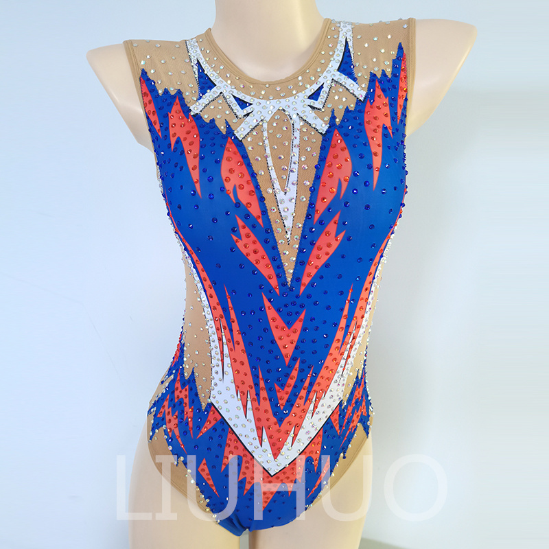 Liuhuo dostosuj kolory zsynchronizowane garnitury pływackie dziewczęta Kobiety Jakość kryształów Kryształów Wyciąga Rhinestones Drużyna pływania Wydajność Blue BD1764