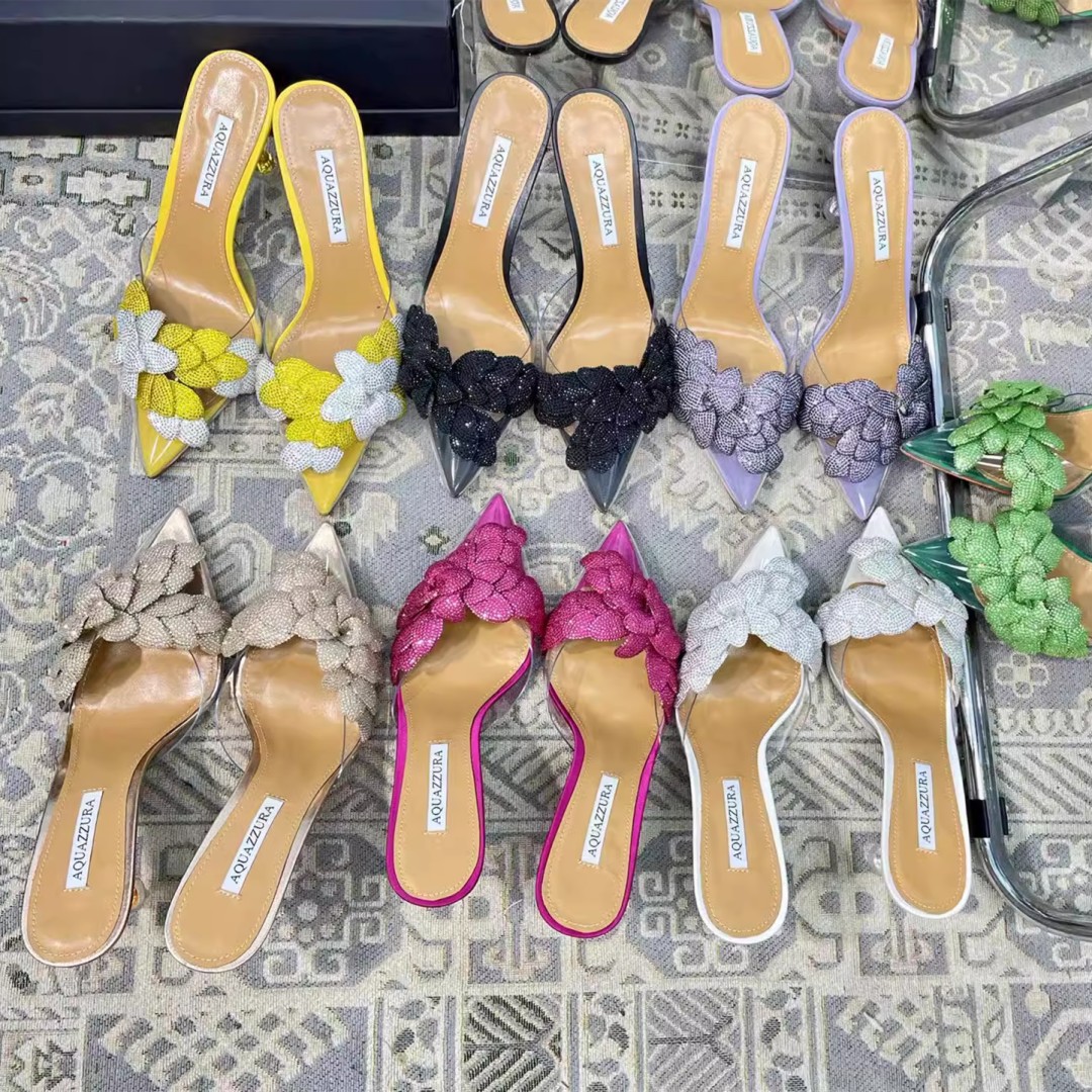 Aquazzura Kadın Tasarımcı Sandalet Slingback Sandal Terlik Stiletto Heels Buckle Kadınlar Lüks Tasarımcı Yaz Seksi Parti Elbise Ayakkabı Kız Akşam Yüksek Topuk