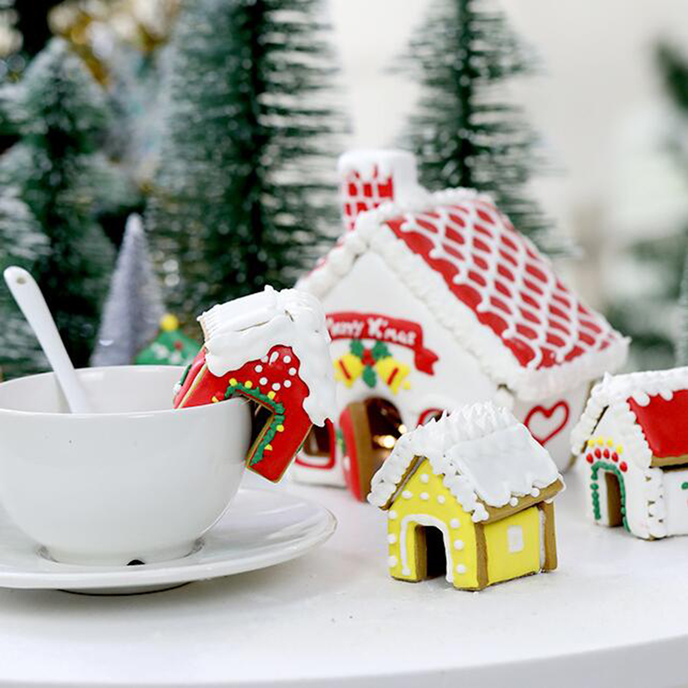 3st 3D Mini House landskap julkakan skärset kaka kex mögel stål pepparkakor hus fondant cutter bakning verktyg