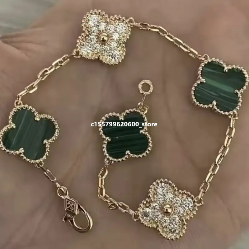 24 luksusowa bransoletka designerska Wysoka wersja Clover Lucky Flower Bransoleta v Złota Panda Pełna diamentowa laser Five Flower Rose Gold Light Luksusowy prezent