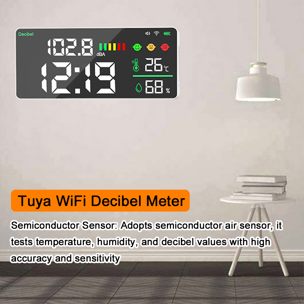 t uya wifi decibel meter 4in1 온도 습도 데시벨 테스트 알람 시계 11 인치 LED 지능형 링키지 노이즈 데시벨 미터