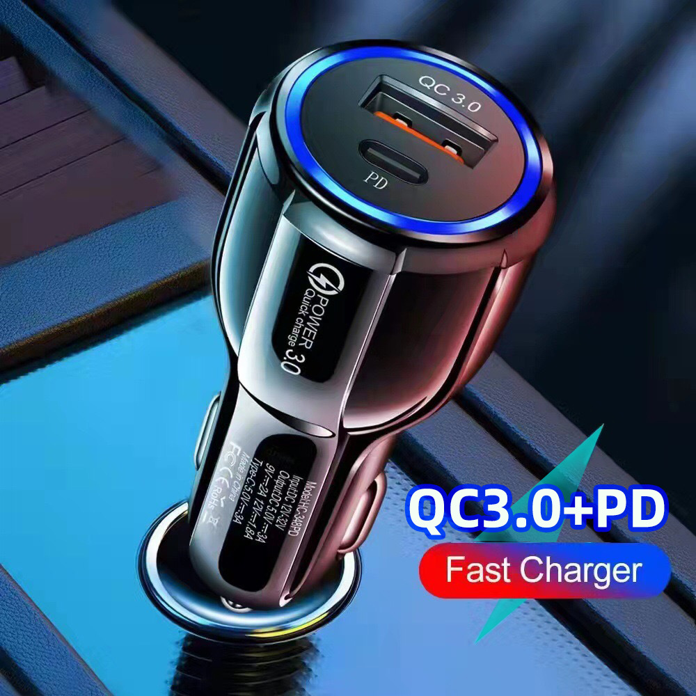6A PD+QC高速充電器カー充電器2U 5VデュアルUSBポートiPhone SAMSUNG HUAWEIメトロスマートフォン用の高速充電アダプター
