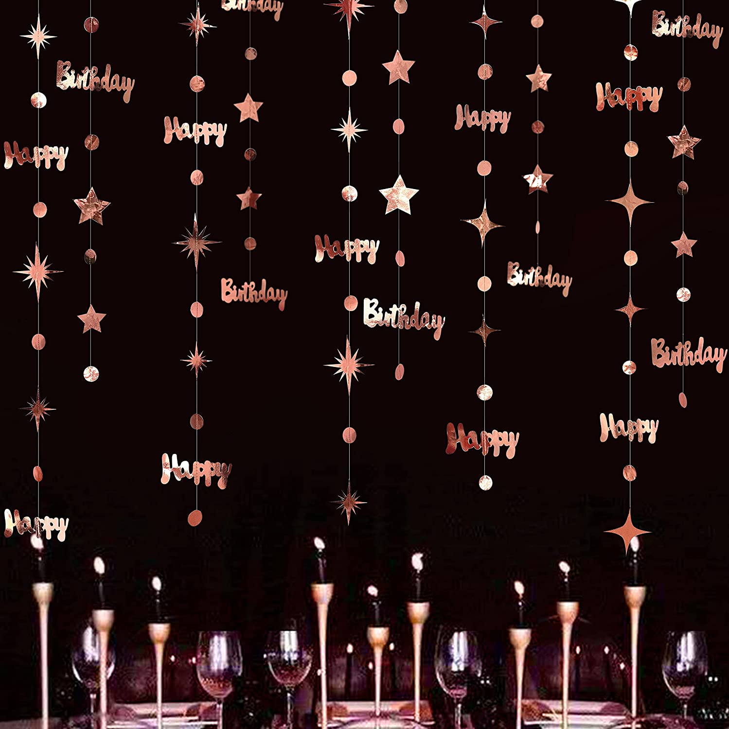 Rose Gold 60th Happy Birthday Baners Decor Numer 60 Circle Dot Star Garland wiszący streamery rocznica sześćdziesiąt artykułów imprezowych