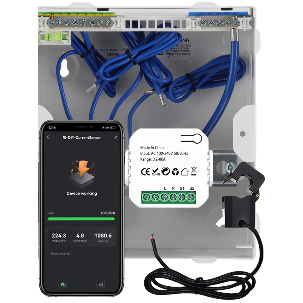 Tuya WiFi Energimätare 80A Aktuell transformator Clamp KWH Power Monitor Elstatistikövervakning för Alexa Google Home