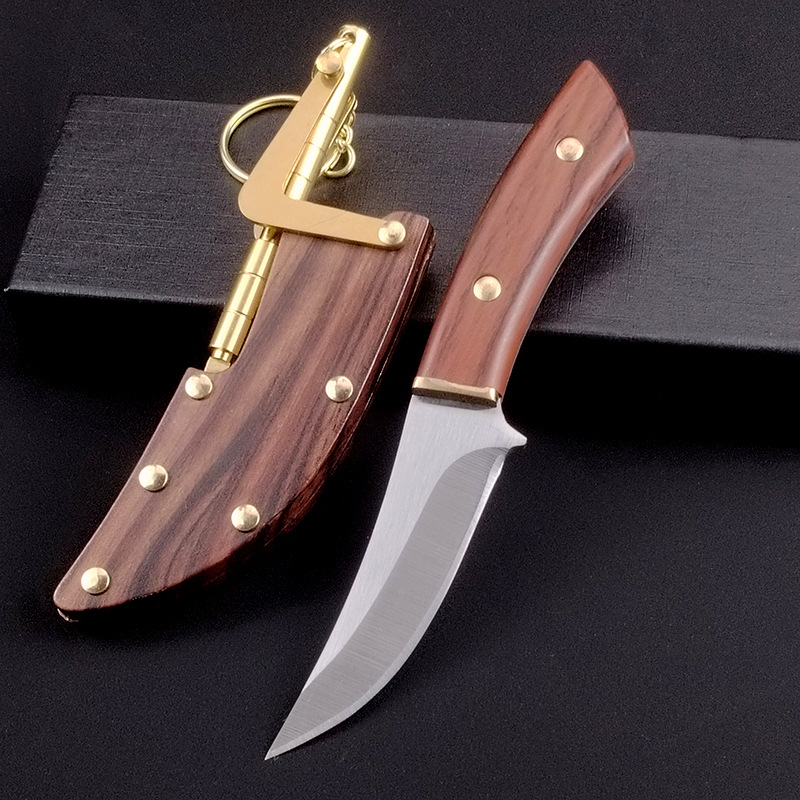 Hochwertiges gerades Messer, kleines Messer mit fester Klinge, 5CR13Mov-Klinge, Holzgriff, Outdoor-Überleben, gerades Jagdmesser, Holzscheide