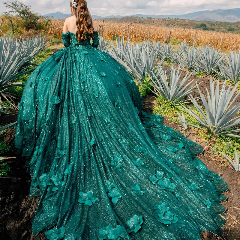 Vestido De princesa brillante verde esmeralda para quinceañeras, Vestido De fiesta, cuentas De flores 3D, Vestido De 16 cumpleaños, 15 De novia