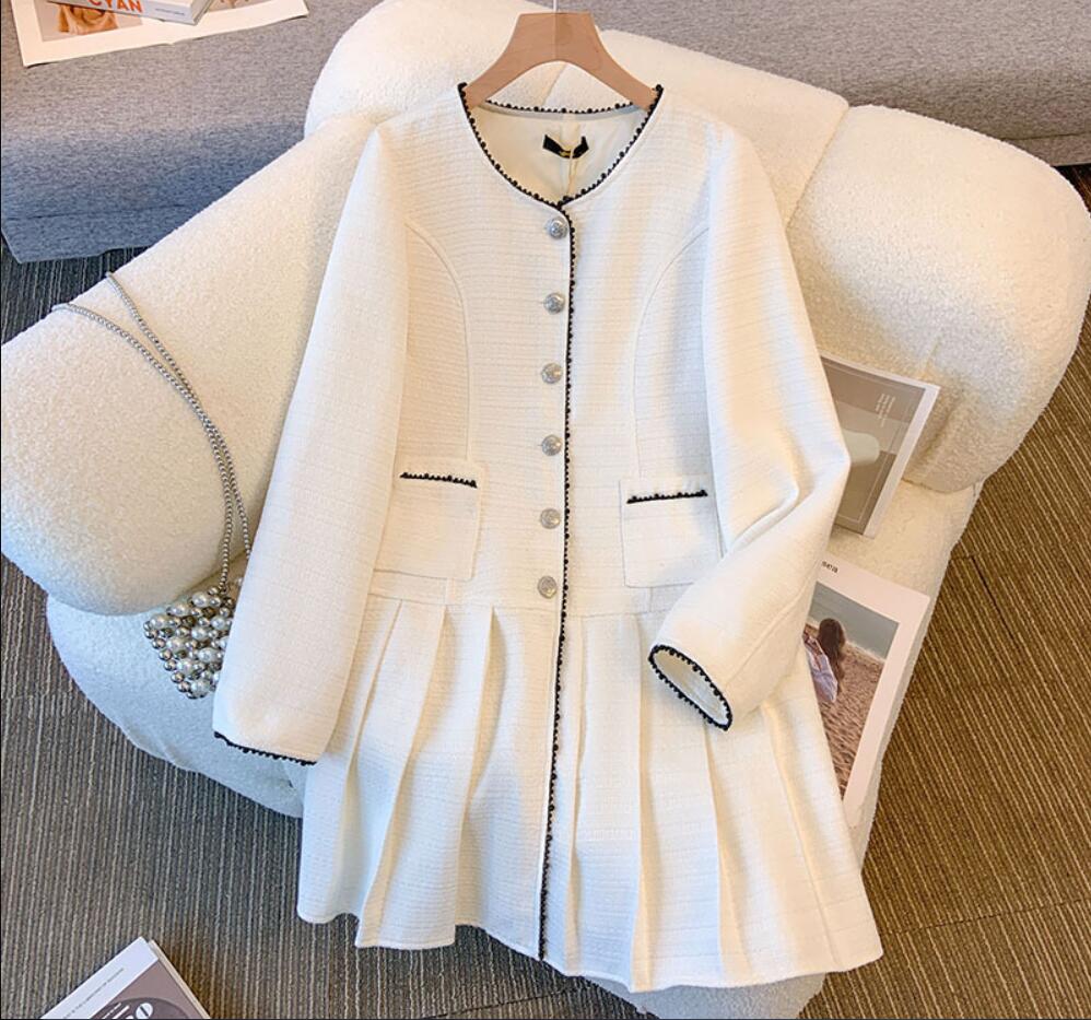 115-300 size women's small fragrance sandro dress 2024 new chubby sister pleated high-end long sleeved dress