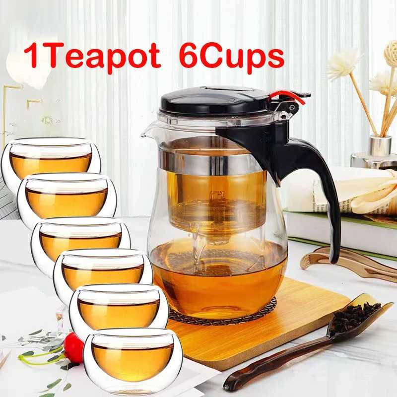 Thee -sets warmtebestendige glazen thee set 1Tea pot 6 theekopjes puer ketel thee infuser chinese kung fu theewear set warmtable theepot theeware