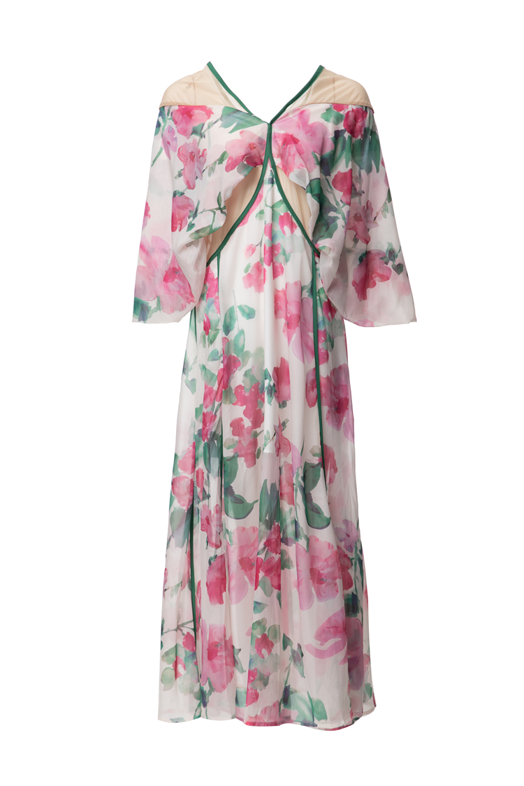 Runway -jurken voor dames sexy v nek 3/4 flare mouwen bloemen gedrukte taille high street mode casual vestidos