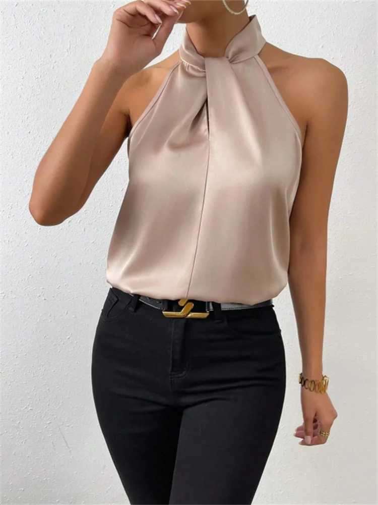 Women's Blouses Shirts Womens Summer Shirt Womens Casual Sleeveless Standing Neck Elegant Shirt Top DF5014L2405