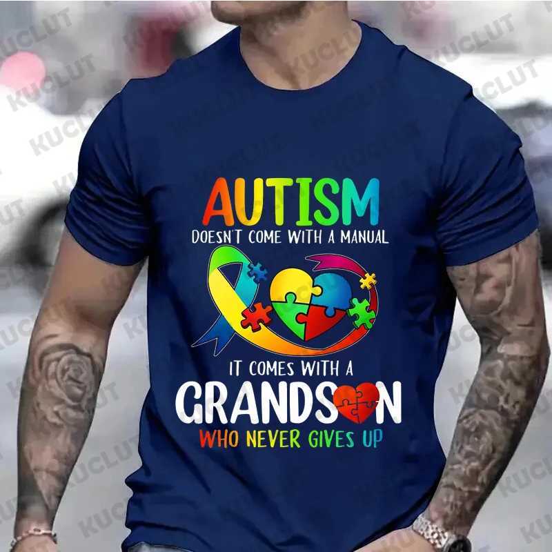 T-shirts masculins Vêtements pour hommes Autisme maman et papa ne viennent pas t-shirt autism sensibilisation masculine y2k top family famille assortiment pour hommes t-shirtl2403
