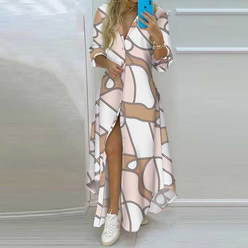 Basic Casual Kleider Plus Size 2023 New Herbst Damen Weißer Druck langärmelig eleganter langärmer Partykleid Casual Long Sleeved Kleid Vestidosl2405