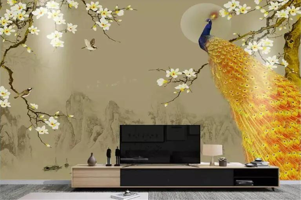 Décoration de maison grande maison Nouvelle style chinois peint à la main Magnolia Bird Landscape TV Background Wall Wall
