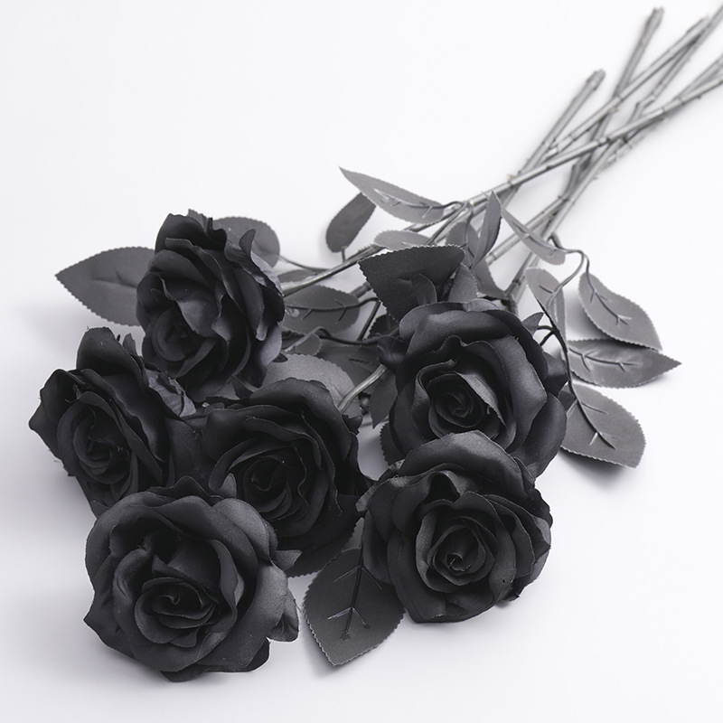 Rose noire fleurs artificielles en soie décoration intérieure de mariage flores fleurs bouquet pour les décorations de mariage d'Halloween