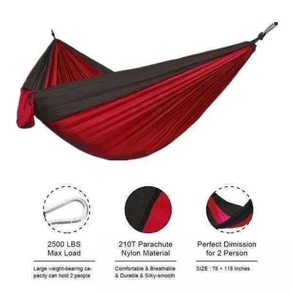 Hamacs 2 personnes portables de camping extérieur hamac avec couleur nylon assortiment hamac à haute résistance parachute tissu suspendu lit de lit