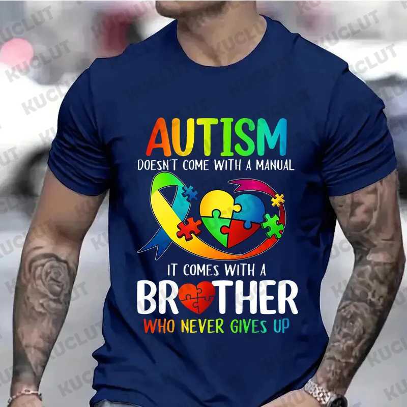 Men's T-Shirts Mens clothing Autism Mom and Dad Dont Come T-shirt Autism Awareness Mens Y2k Top Autism Family Matching Mens T-shirtL2403