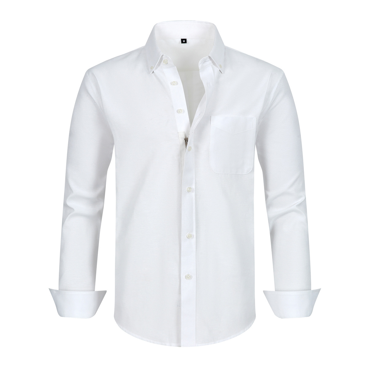 Chemise décontractée hommes faux bouton zipper chemises tissu oxford