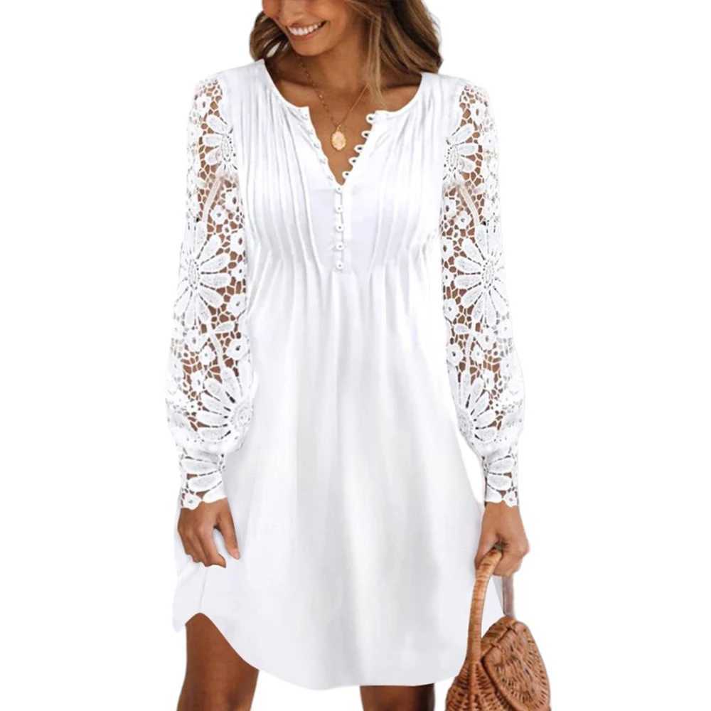 Basic Casual Dresses XXL 3XL Plus Size Lace Womens Long sleeved Dress Womens Dress Spring/Summer Plus Size Elegant Tank Top Formal Occas Long DressL2405