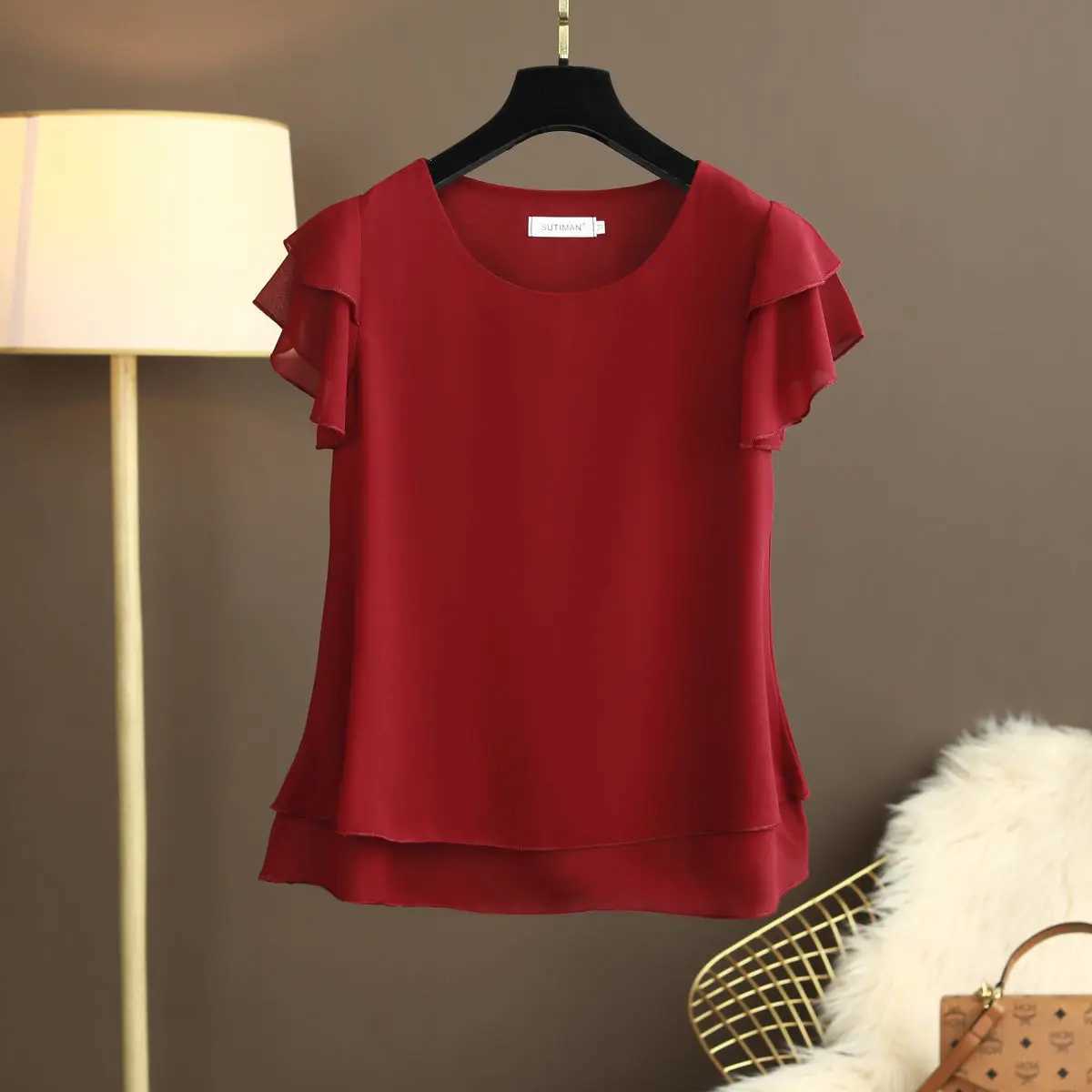 Camicette da donna camicie nuove donne estive sciolte camicia da donna in chiffon a maniche corte top e topl2405 e topl2405