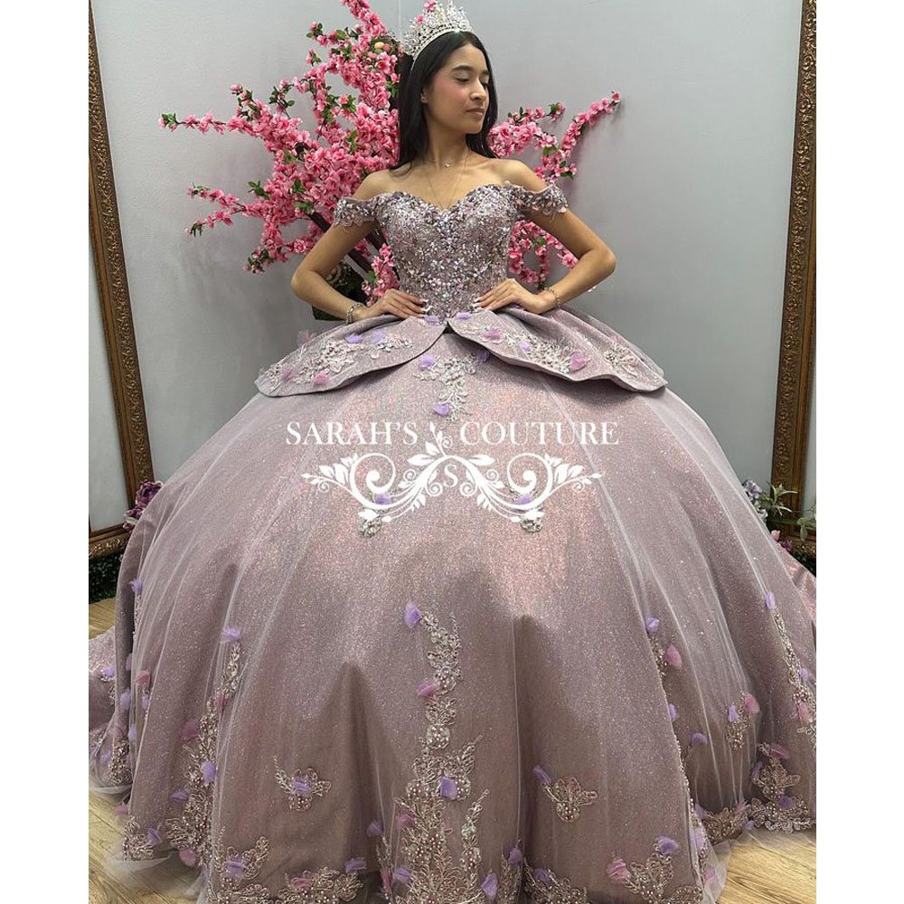 Pink Shiny 3D Floral Appliques 2024 Quinceanera Dress Fairy Ball Gown Bride Robe Sweetheart Bridal Dresses Vestidos De Novia