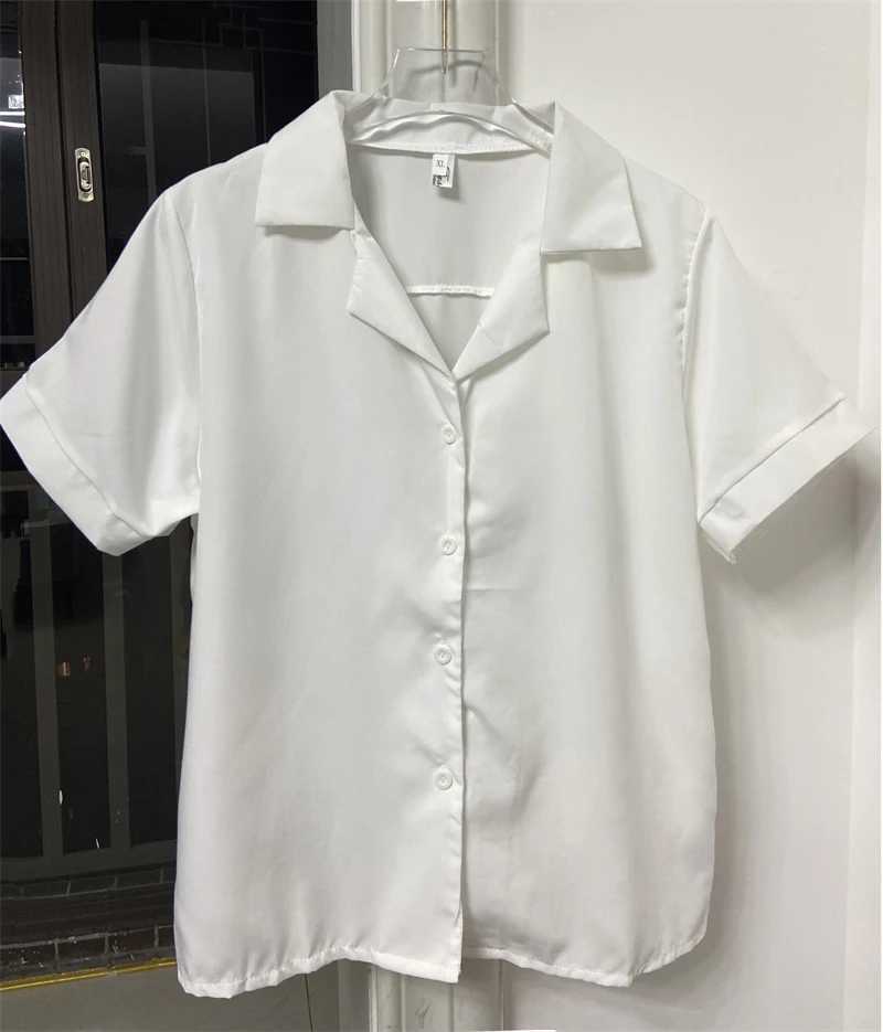 Women's Blouses Shirts PLAZSON Summer Short sleeved Womens Polo Collar Single breasted Solid Basic Shirt East Gate Korean TopL2405