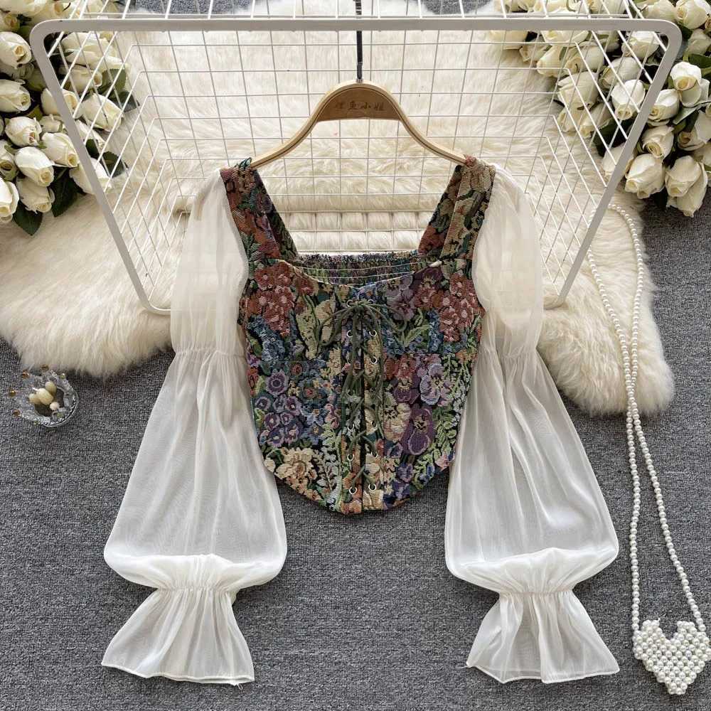 Женские блузкие рубашки yuoomuoo Женская топ 2023 Осенний ретро y2k Rose Print с длинными рукавами