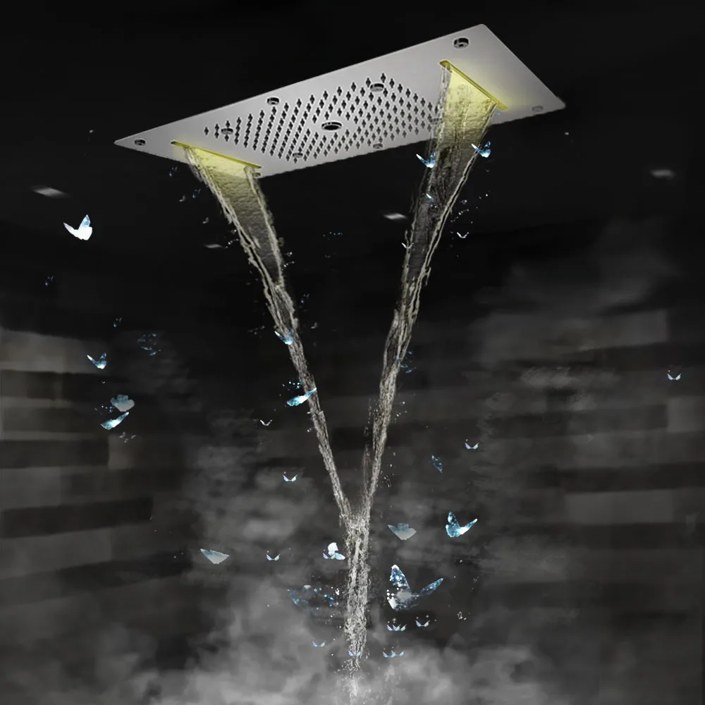 Wanna ukryty zestaw prysznicowy panel kranowy kran termostatyczny zawór mikserowy LED sufit głowica prysznicowa deszcz wodospad bąbel