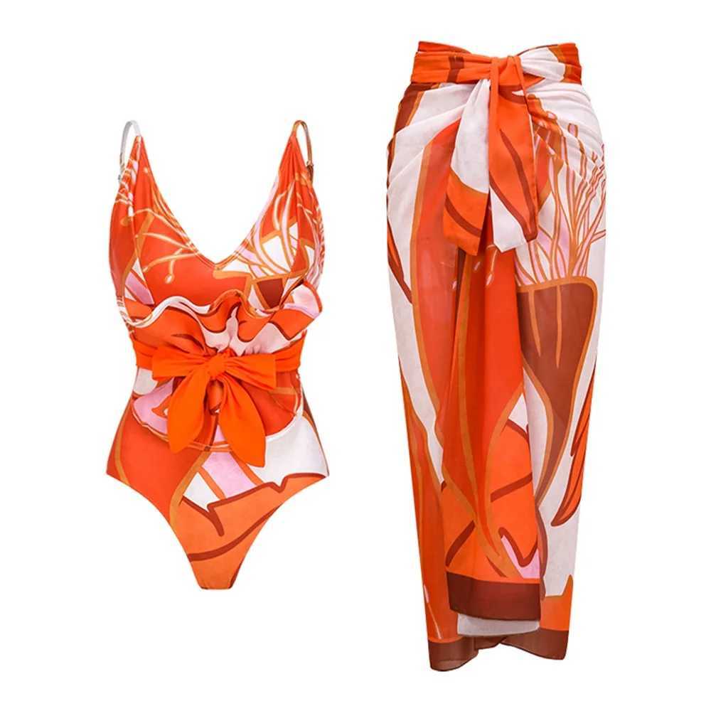 Swimwear féminin 2024 Nouveau maillot de bain en pente en masse en métal Design de boucle en métal de maillot de bain à imprimé floral Holiday sexy