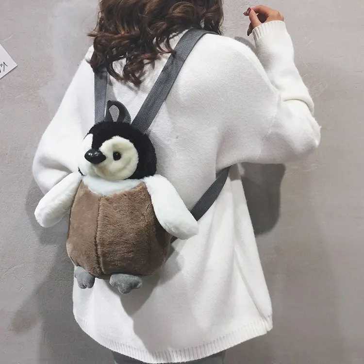 Sacs à dos en peluche mignon pingouin en peluche fille sac à dos khaki pingouin en peluche sac d'anniversaire meilleure fille douce petite sac2405