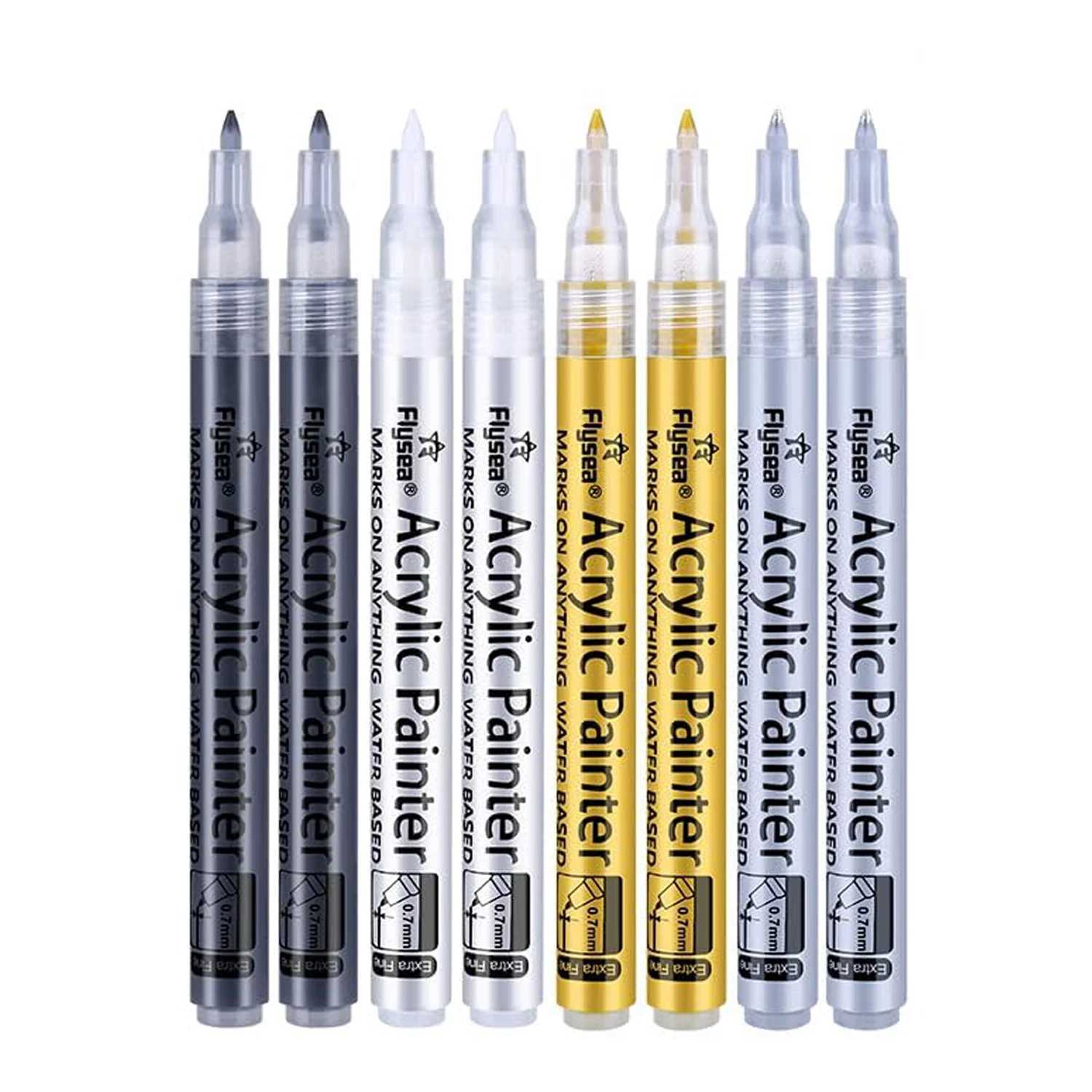 Markers 8 packages with black/white/gold/silver acrylic paint markings suitable for ceramics wood metal paper drawing DIYL2405