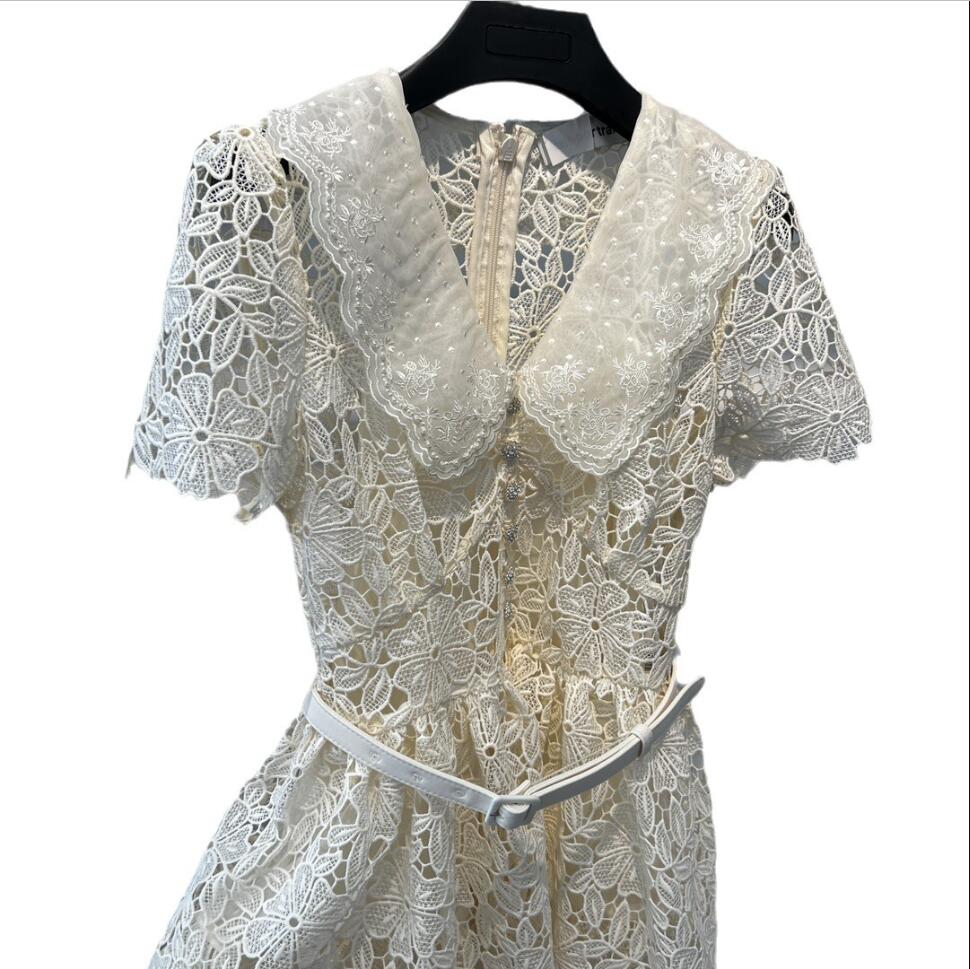 24 lente/zomer Nieuwe temperament beroemdheden Kleine geurige wind zelfporter/AIT 3D Lace Doll nek kanten taille riem afslankjurk jurk