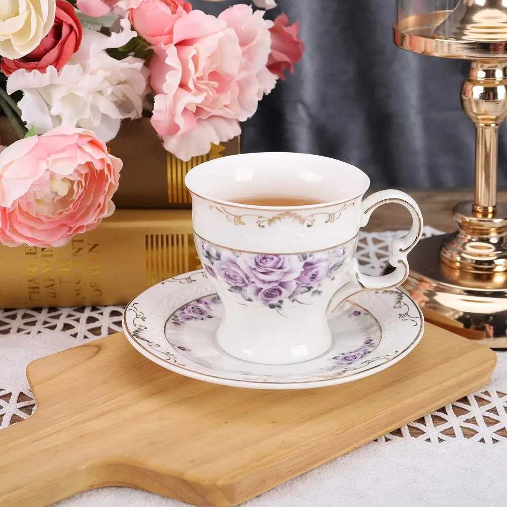 Teaware Set Matcha Set Purple Rose Coffeeware Teaware Porcelain Tea Set för vuxna Bröllop Tea Service Tools Köksmatsal