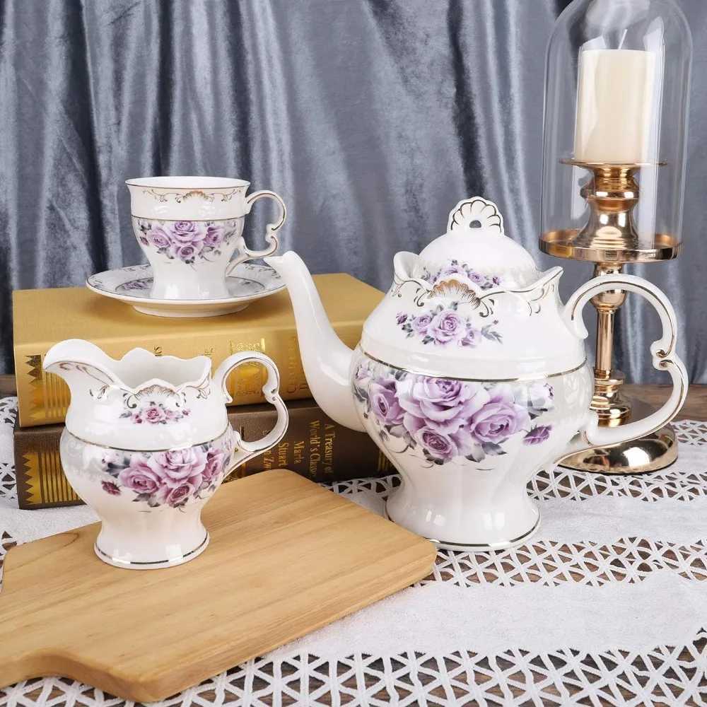 Teaware Set Matcha Set Purple Rose Coffeeware Teaware Porcelain Tea Set för vuxna Bröllop Tea Service Tools Köksmatsal