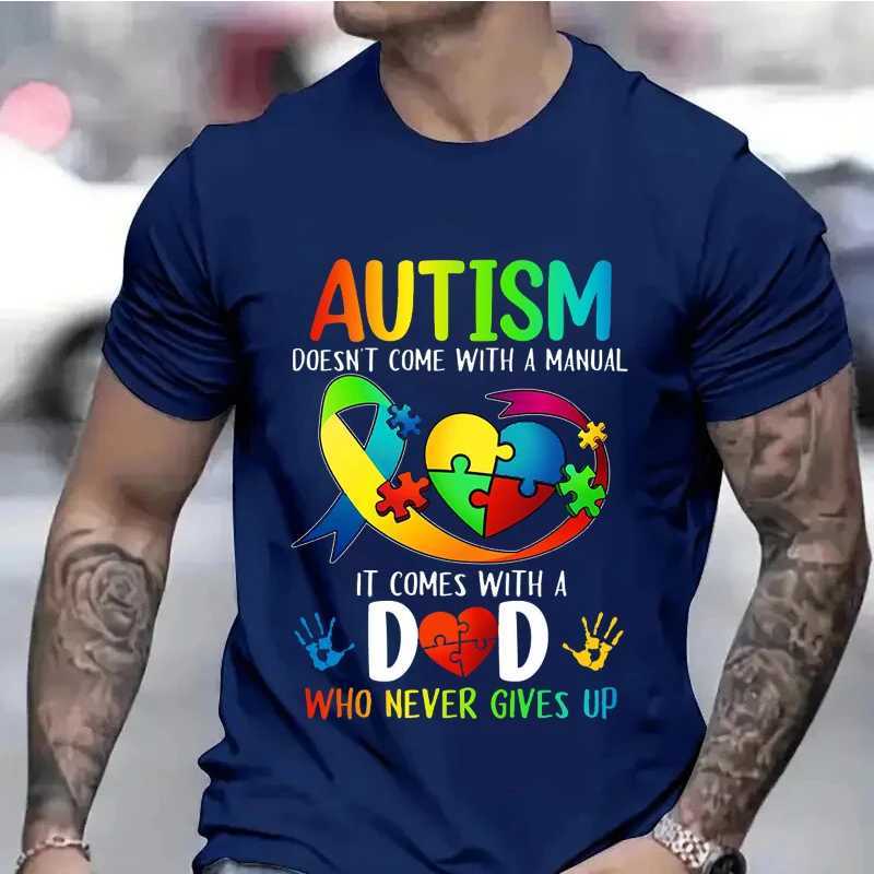 T-shirts masculins Vêtements pour hommes Autisme maman et papa ne viennent pas t-shirt autism sensibilisation masculine y2k top family famille assortiment pour hommes t-shirtl2403