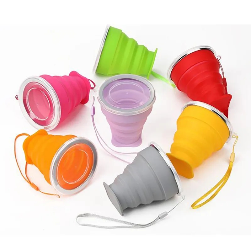 200ML Silicone Folding Cup Drinkware Multifunction Tumblers Retractable Outdoor Travel Camping Water Cups Mug With Lanyard 