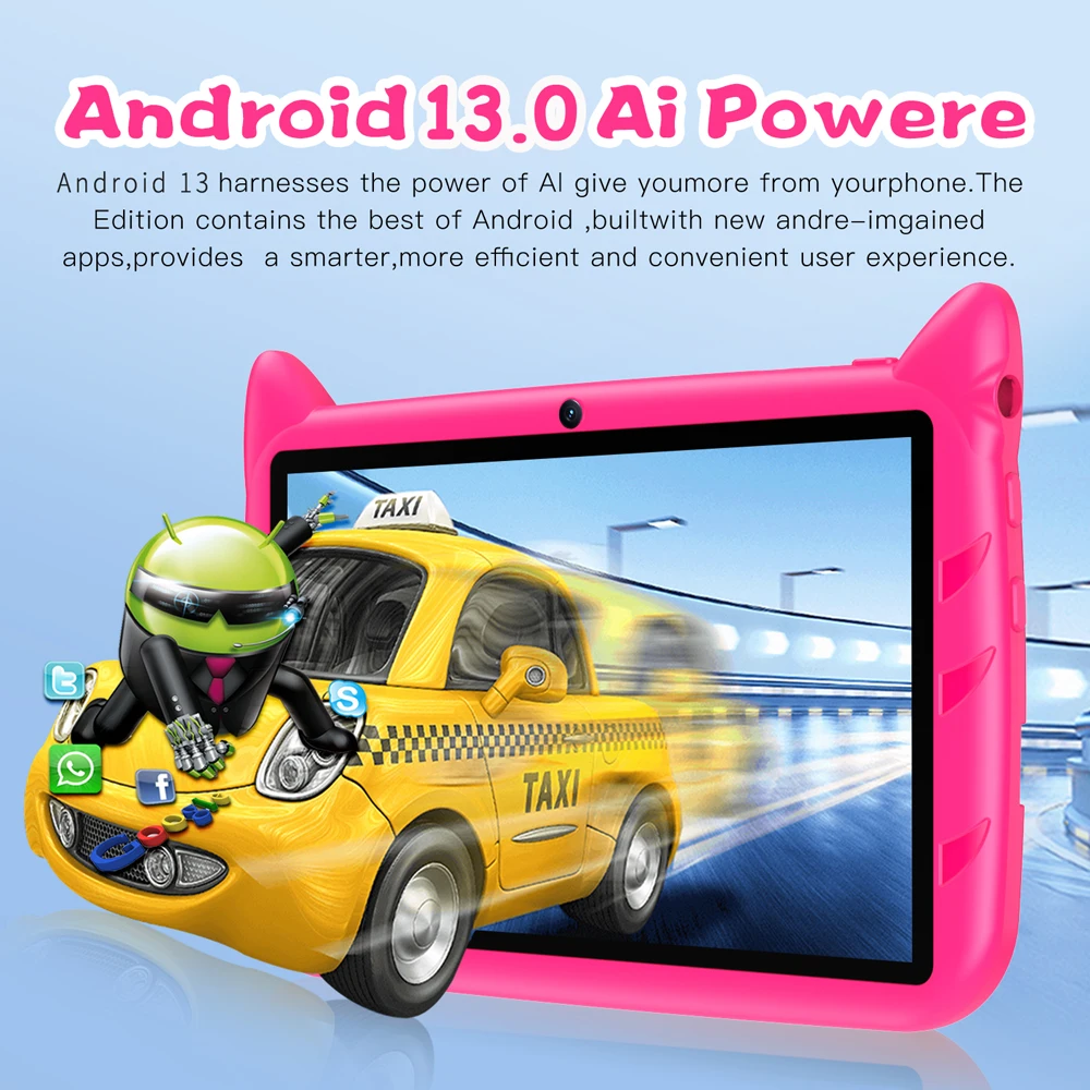 BDF Tableta para niños de 7 pulgadas Android 13 4GB RAM 64GB ROM 1TB Expandir 5G WiFi 4000MAH Batería Dual Cámara Regal Software de regalo para niños